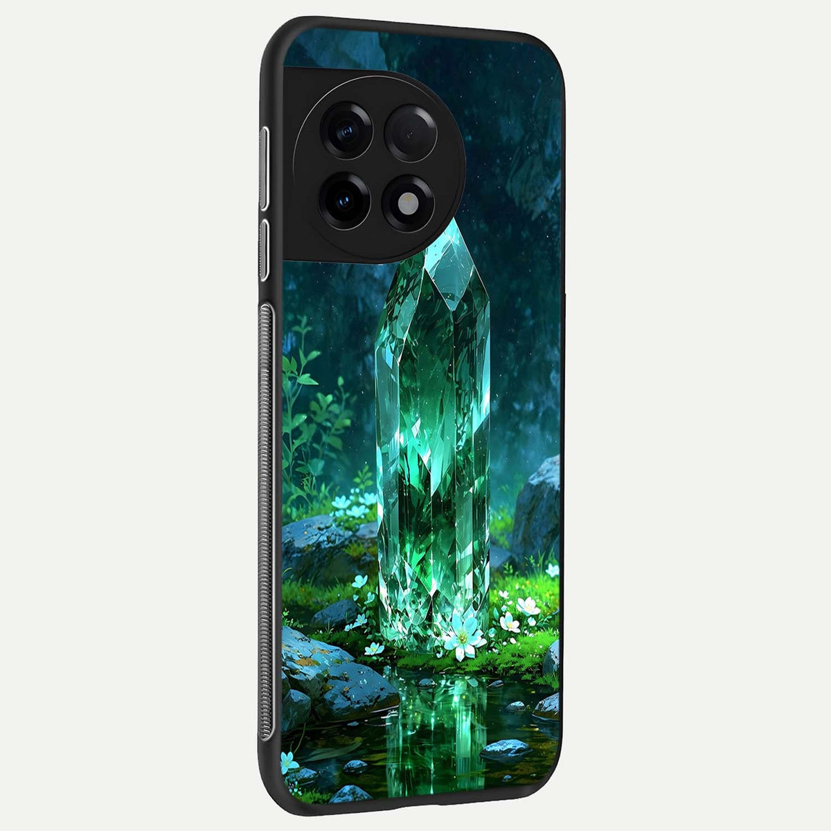 Emerald Light Crystal back cover For OnePlus 11R slim fit glass case with vibrant aesthetic design