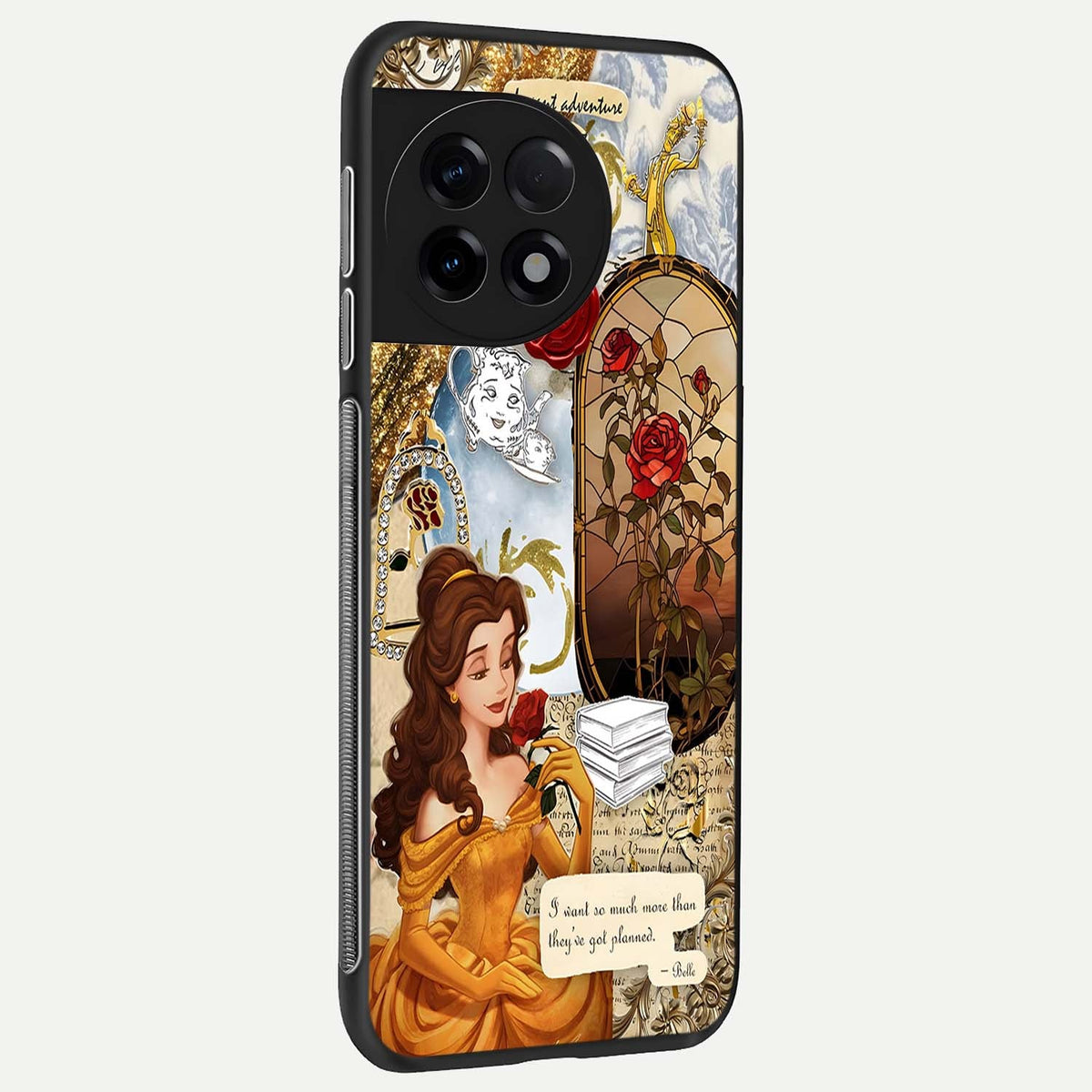 Golden Dream Belle back cover For OnePlus 11R slim fit glass case with vibrant aesthetic design