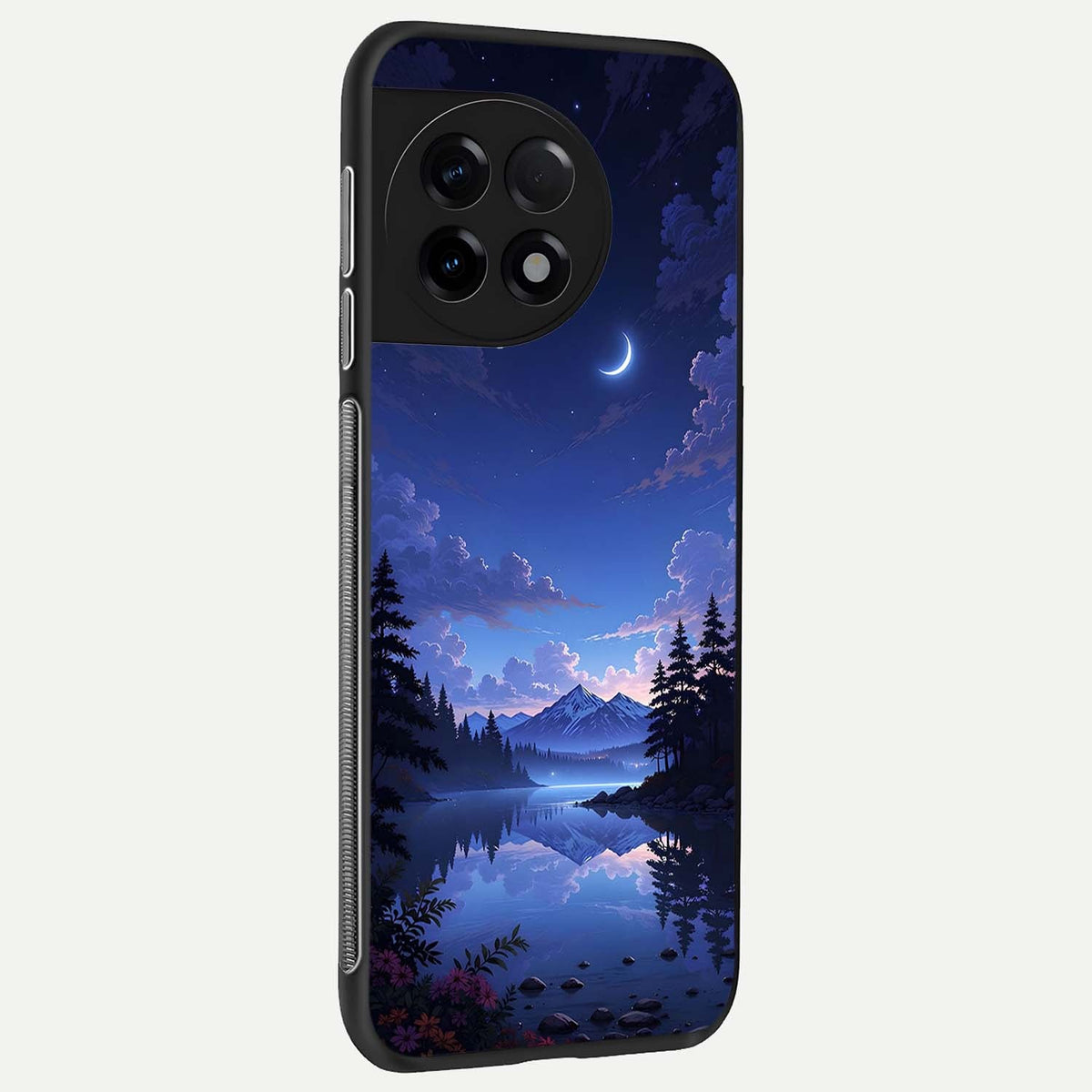 Midnight Lake Peace back cover For OnePlus 11R slim fit glass case with vibrant aesthetic design