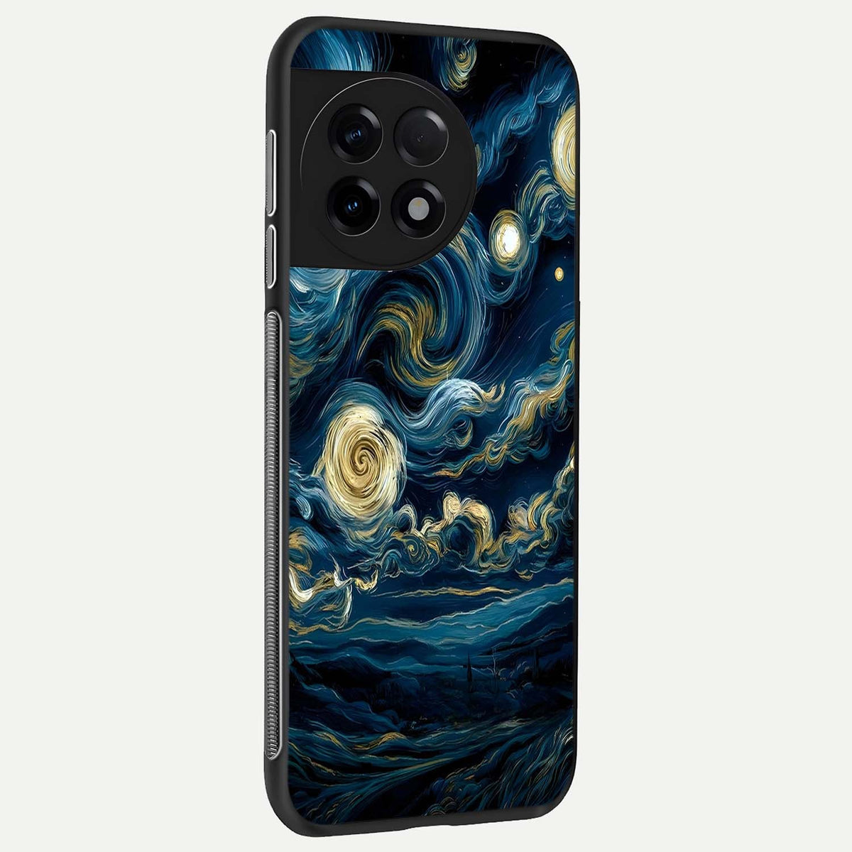 Midnight Sky Whirl back cover For OnePlus 11R slim fit glass case with vibrant aesthetic design