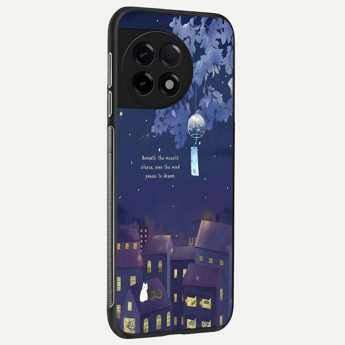 Moonlit Cat Silence back cover For OnePlus 11R slim fit glass case with vibrant aesthetic design