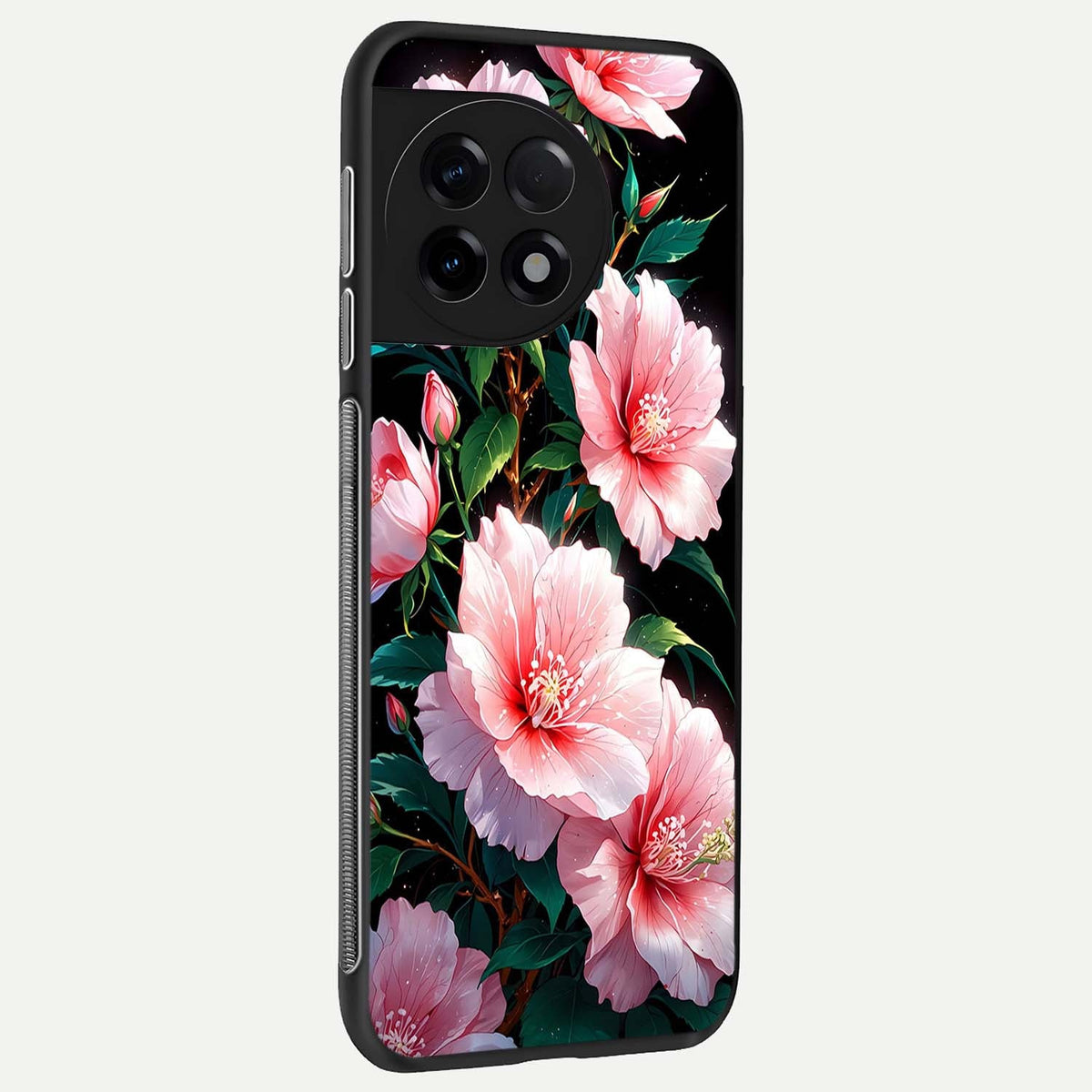 Peach Flower back cover For OnePlus 11R slim fit glass case with vibrant aesthetic design