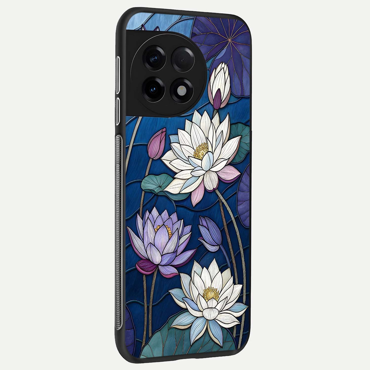 Purple Lotus Stained back cover For OnePlus 11R slim fit glass case with vibrant aesthetic design