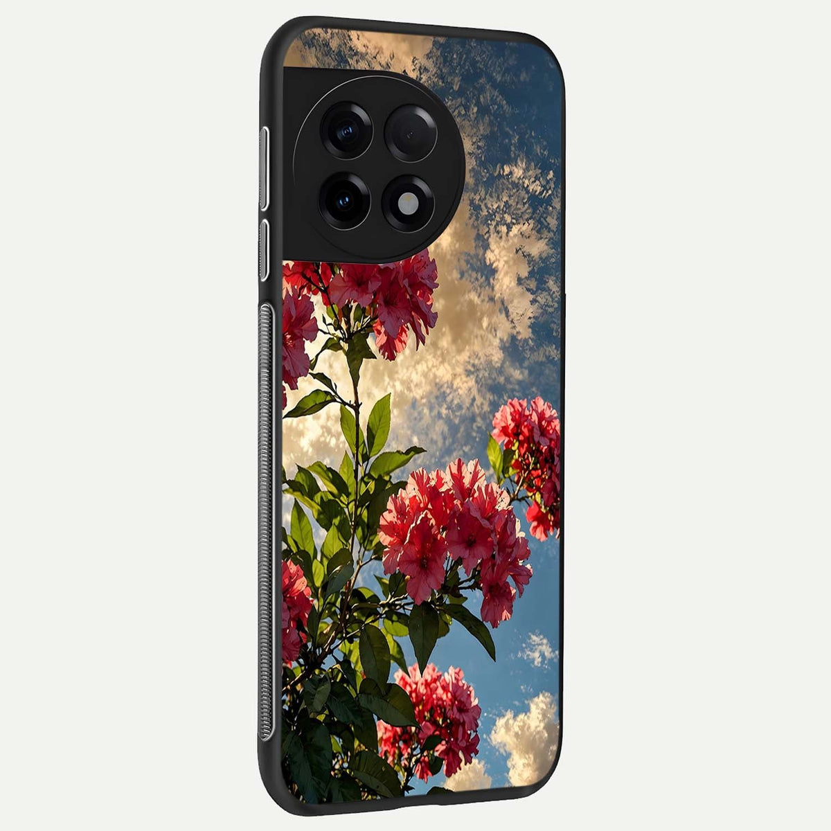 Red Bloom Skies back cover For OnePlus 11R slim fit glass case with vibrant aesthetic design