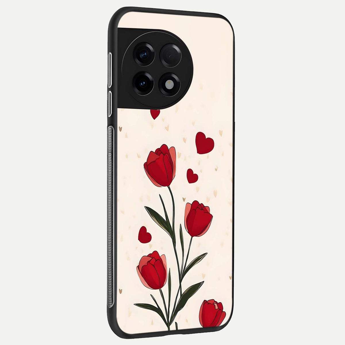 Tulip With Heart back cover For OnePlus 11R slim fit glass case with vibrant aesthetic design