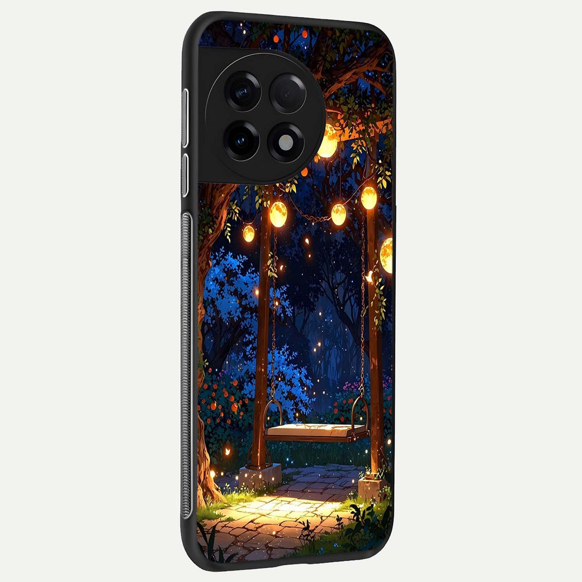 Twilight Garden Swing back cover For OnePlus 11R slim fit glass case with vibrant aesthetic design