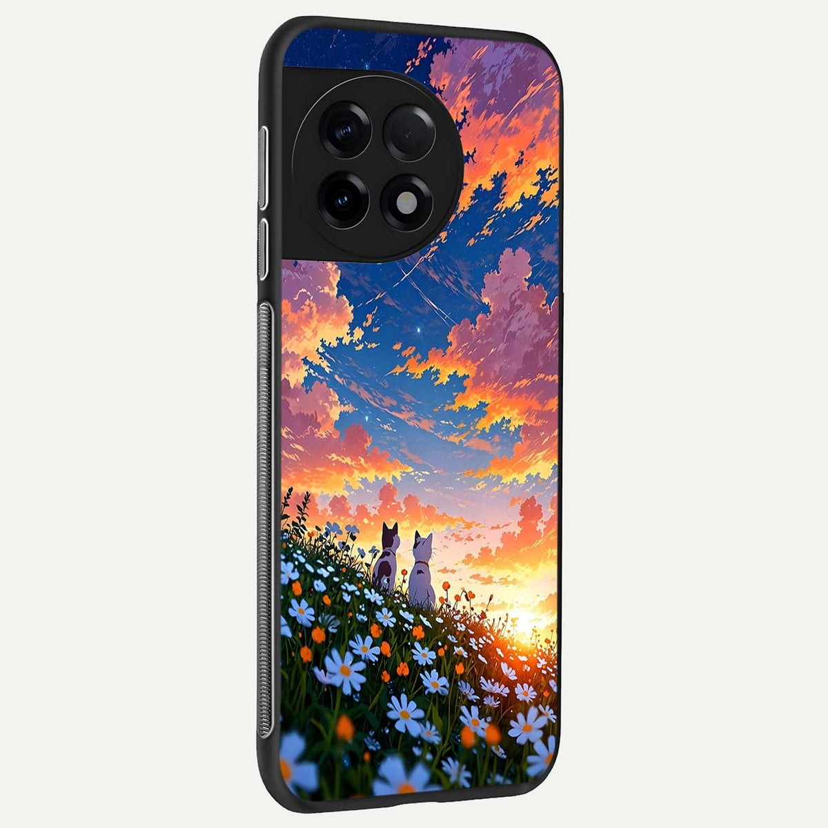 Two Cats Friends back cover For OnePlus 11R slim fit glass case with vibrant aesthetic design