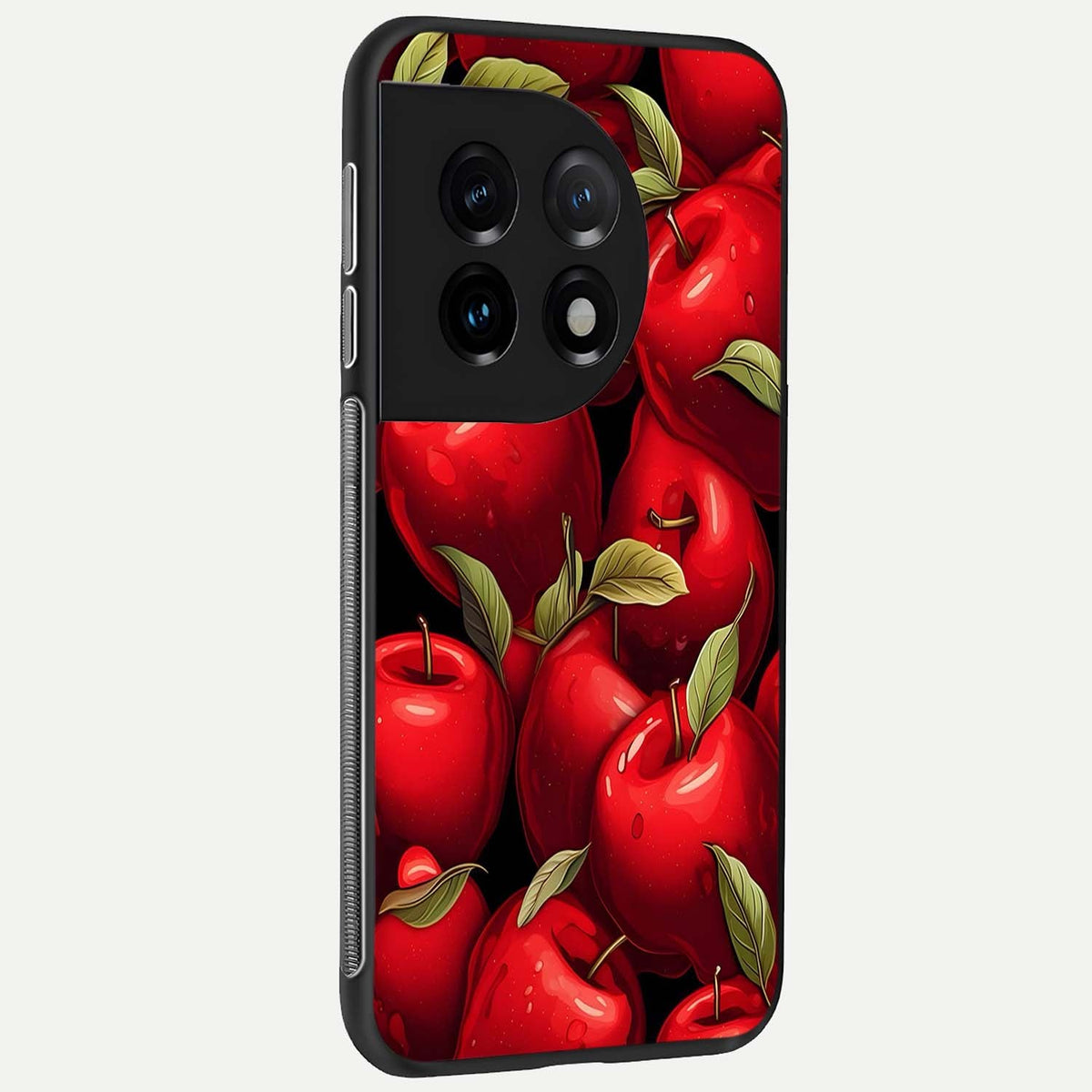 Apple Pattern back cover For OnePlus 11 slim fit glass case with vibrant aesthetic design