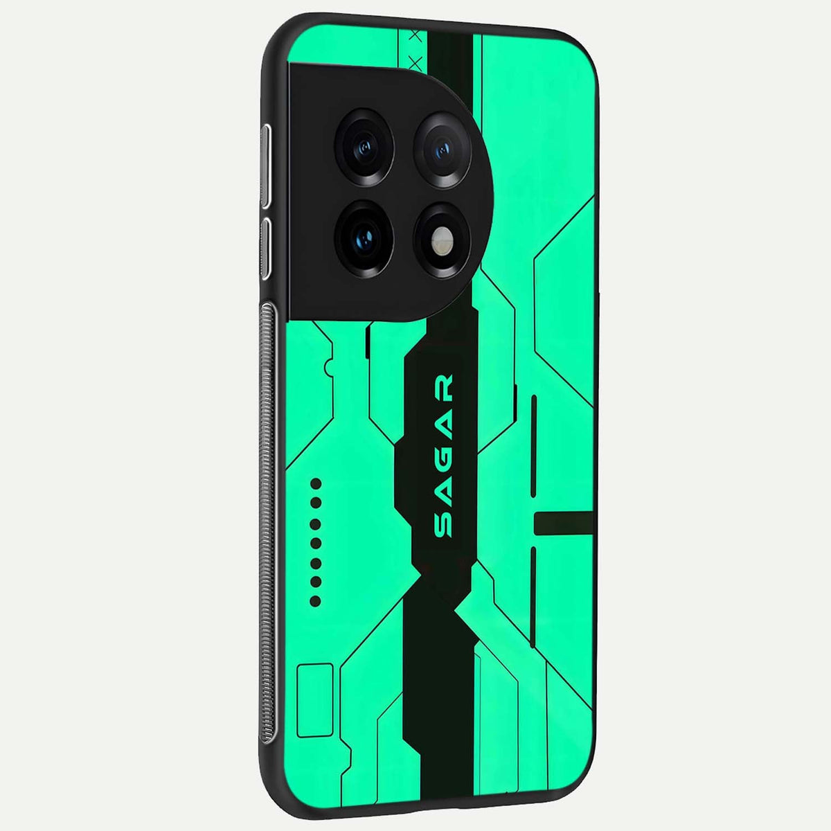 Aqua Tech CYBERPUNK Custom Name back cover For OnePlus 11 slim fit glass case with vibrant aesthetic design