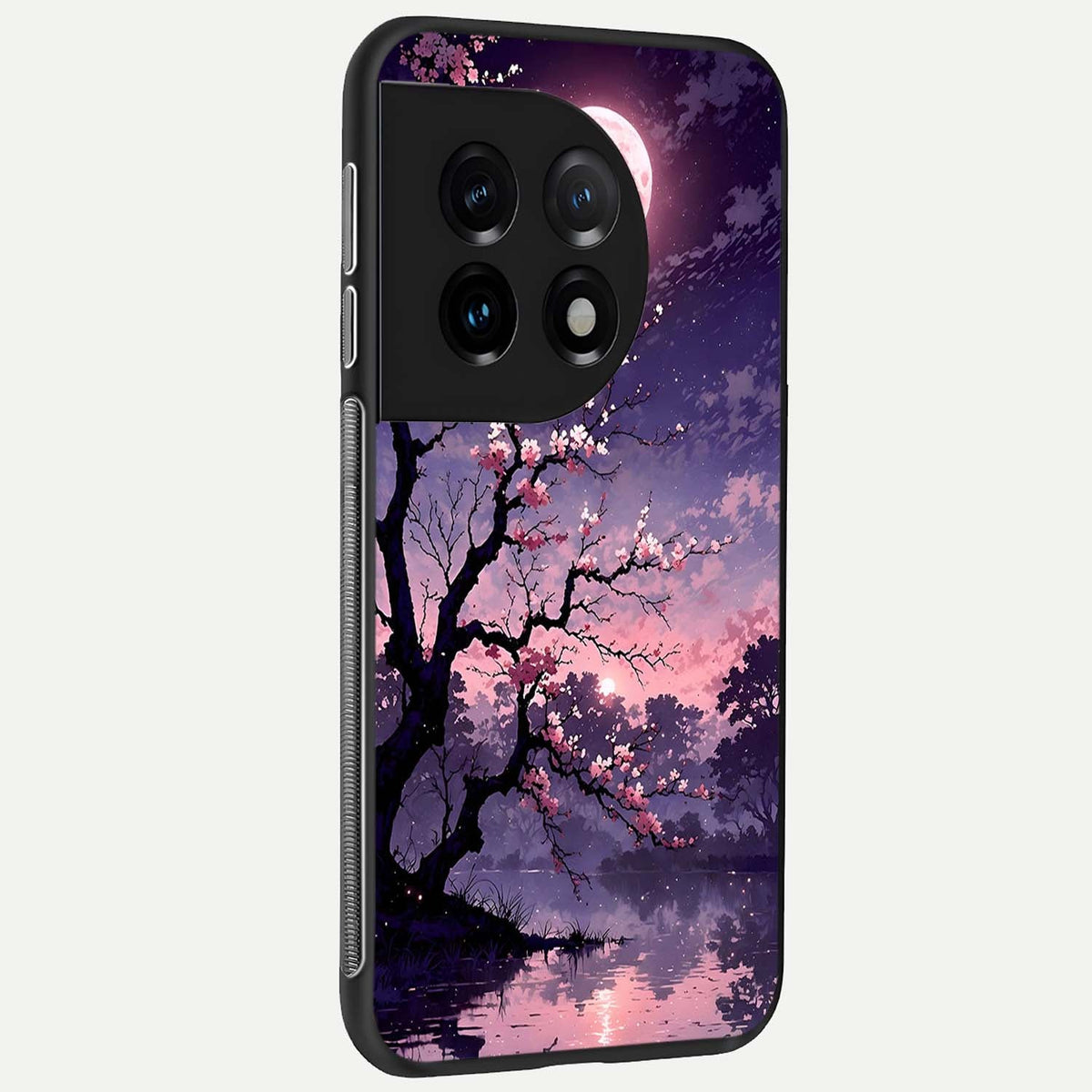 Blossom Pink Moon back cover For OnePlus 11 slim fit glass case with vibrant aesthetic design