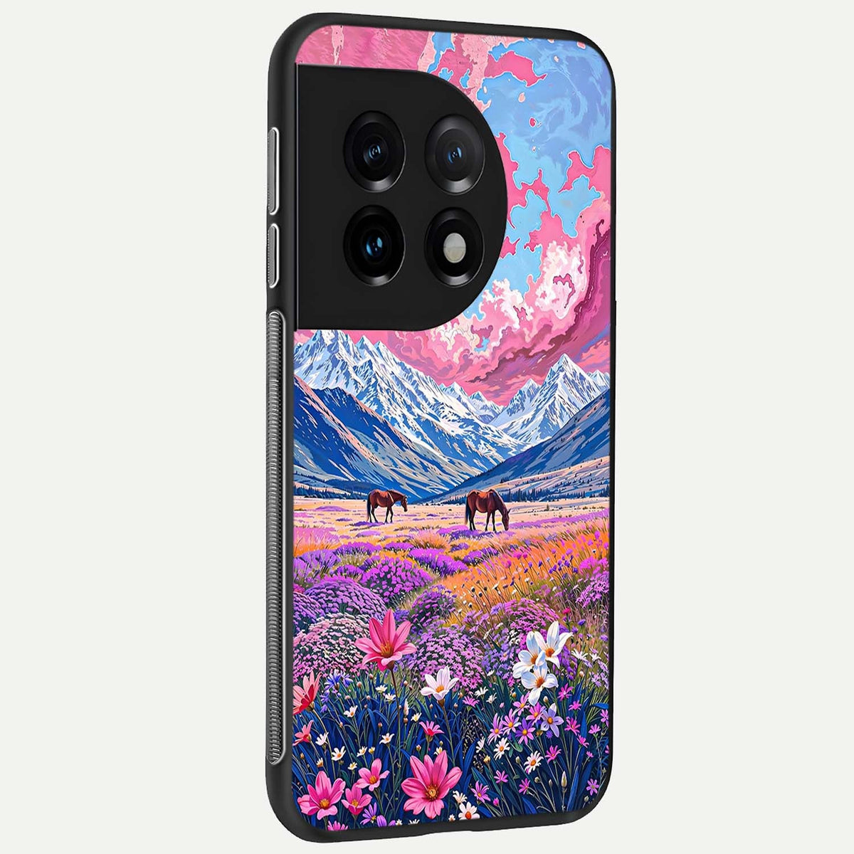 Blossom Valley Dream back cover For OnePlus 11 slim fit glass case with vibrant aesthetic design
