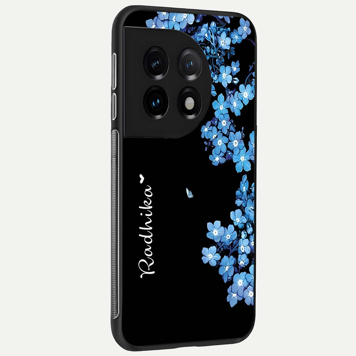 Blue Petal Dream Custom Name back cover For OnePlus 11 slim fit glass case with vibrant aesthetic design