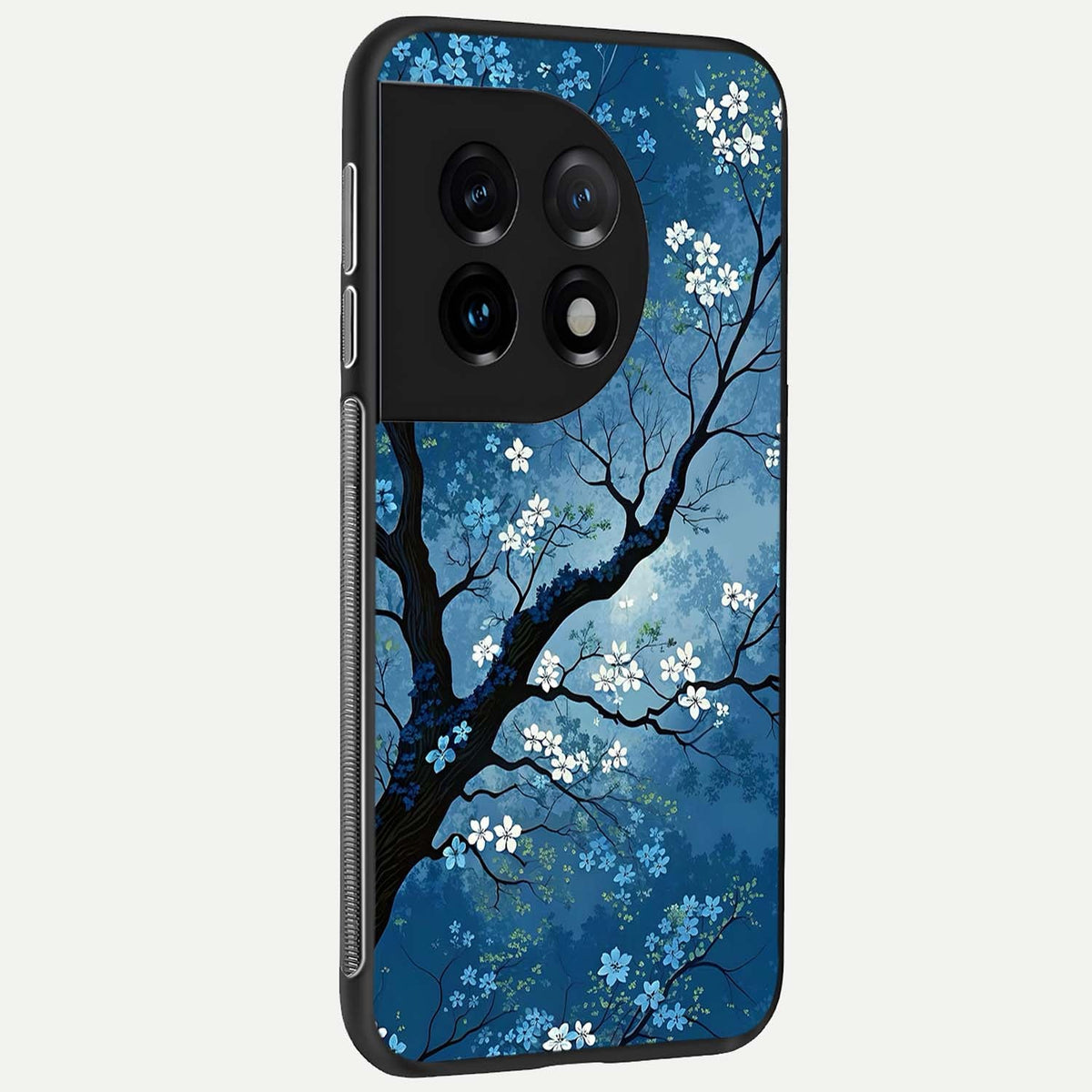 Blue Tree Serenity back cover For OnePlus 11 slim fit glass case with vibrant aesthetic design