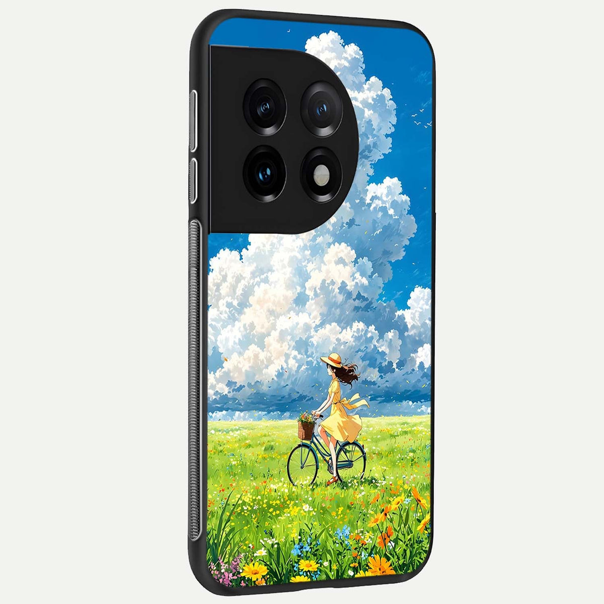 Breezy Meadow Ride back cover For OnePlus 11 slim fit glass case with vibrant aesthetic design