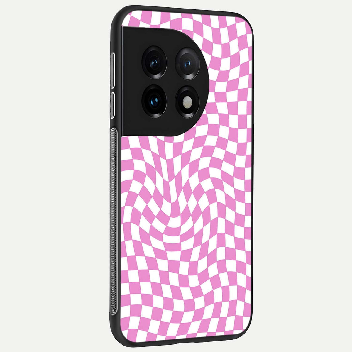 Bubblegum Check Wave back cover For OnePlus 11 slim fit glass case with vibrant aesthetic design