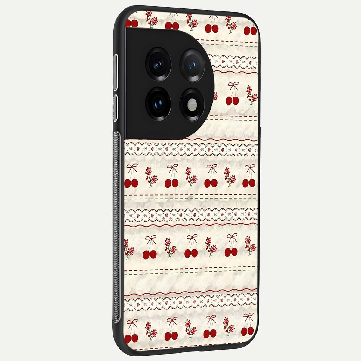 Cherry Bloom Charm back cover For OnePlus 11 slim fit glass case with vibrant aesthetic design