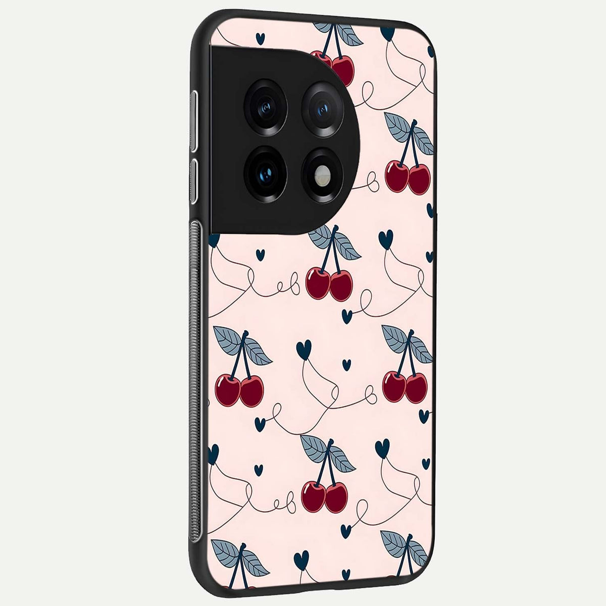 Cherry Heart Line back cover For OnePlus 11 slim fit glass case with vibrant aesthetic design