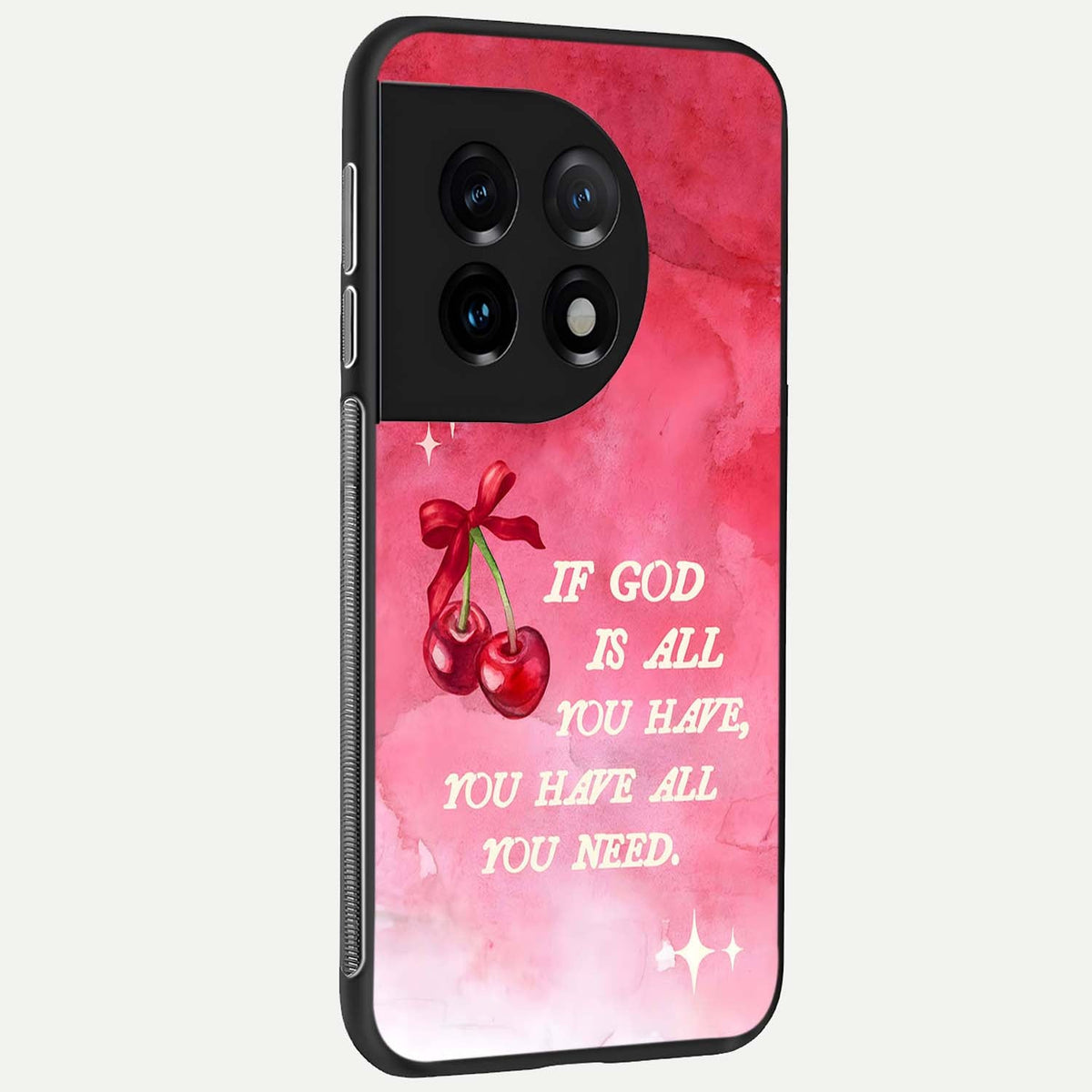 Cherry Quote back cover For OnePlus 11 slim fit glass case with vibrant aesthetic design