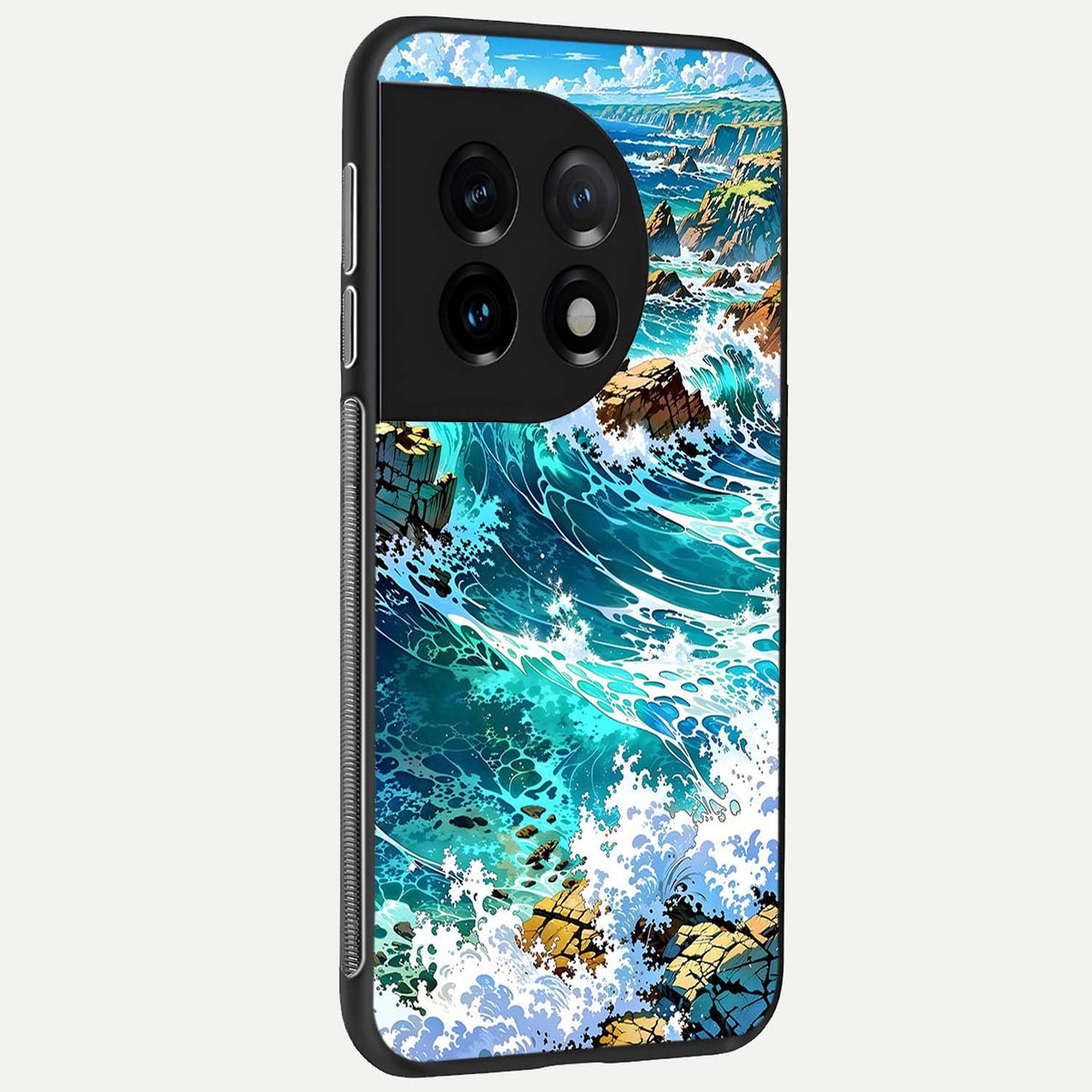 Coastal Blue Waves back cover For OnePlus 11 slim fit glass case with vibrant aesthetic design