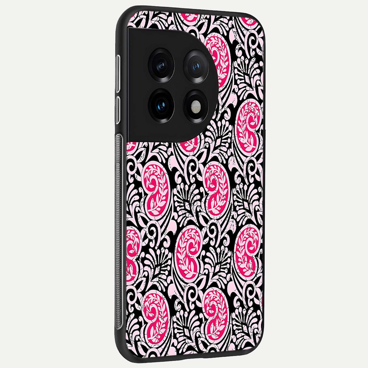 Crimson Paisley Charm back cover For OnePlus 11 slim fit glass case with vibrant aesthetic design