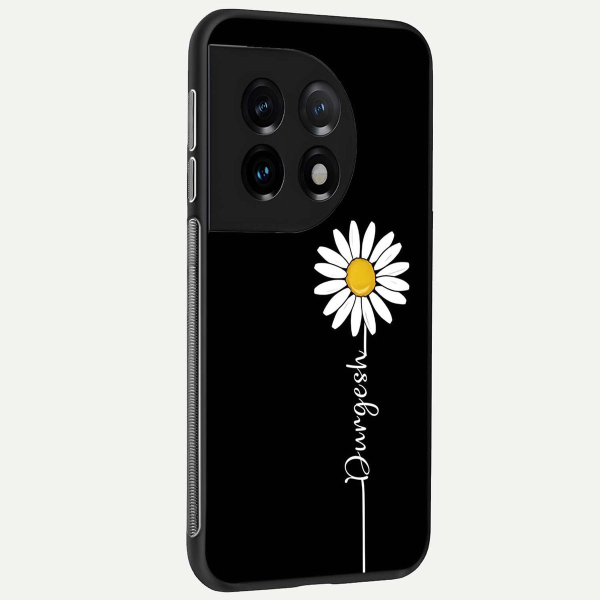 Custom Name White Flower back cover For OnePlus 11 slim fit glass case with vibrant aesthetic design