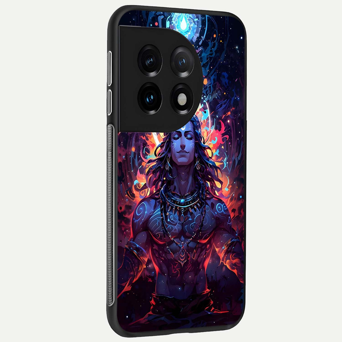 Divine Fire Shiv back cover For OnePlus 11 slim fit glass case with vibrant aesthetic design
