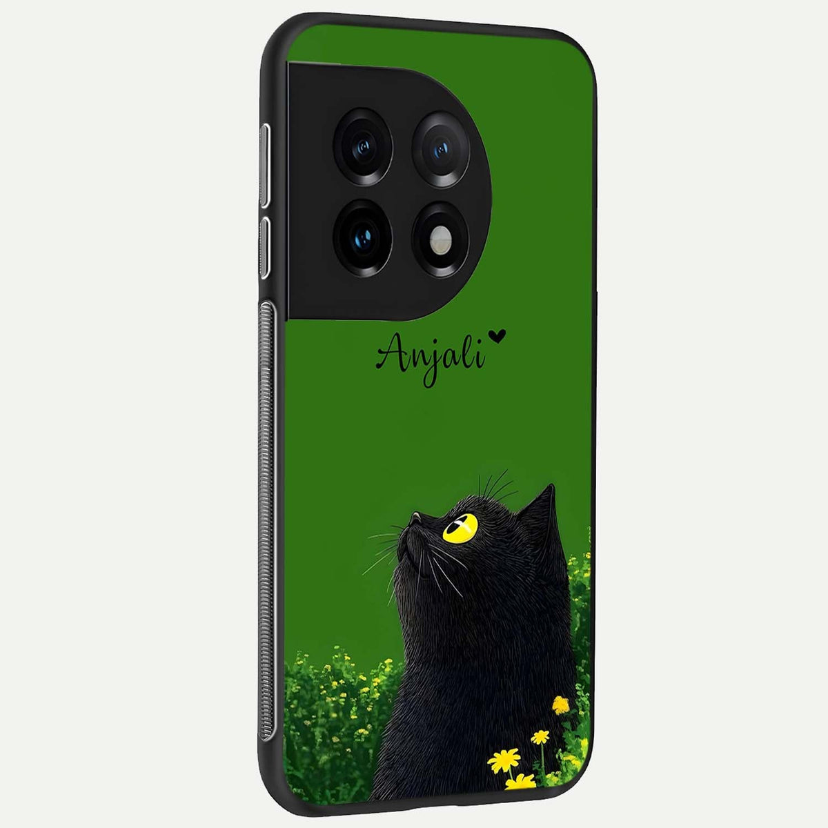 Emerald Cat Custom Name back cover For OnePlus 11 slim fit glass case with vibrant aesthetic design