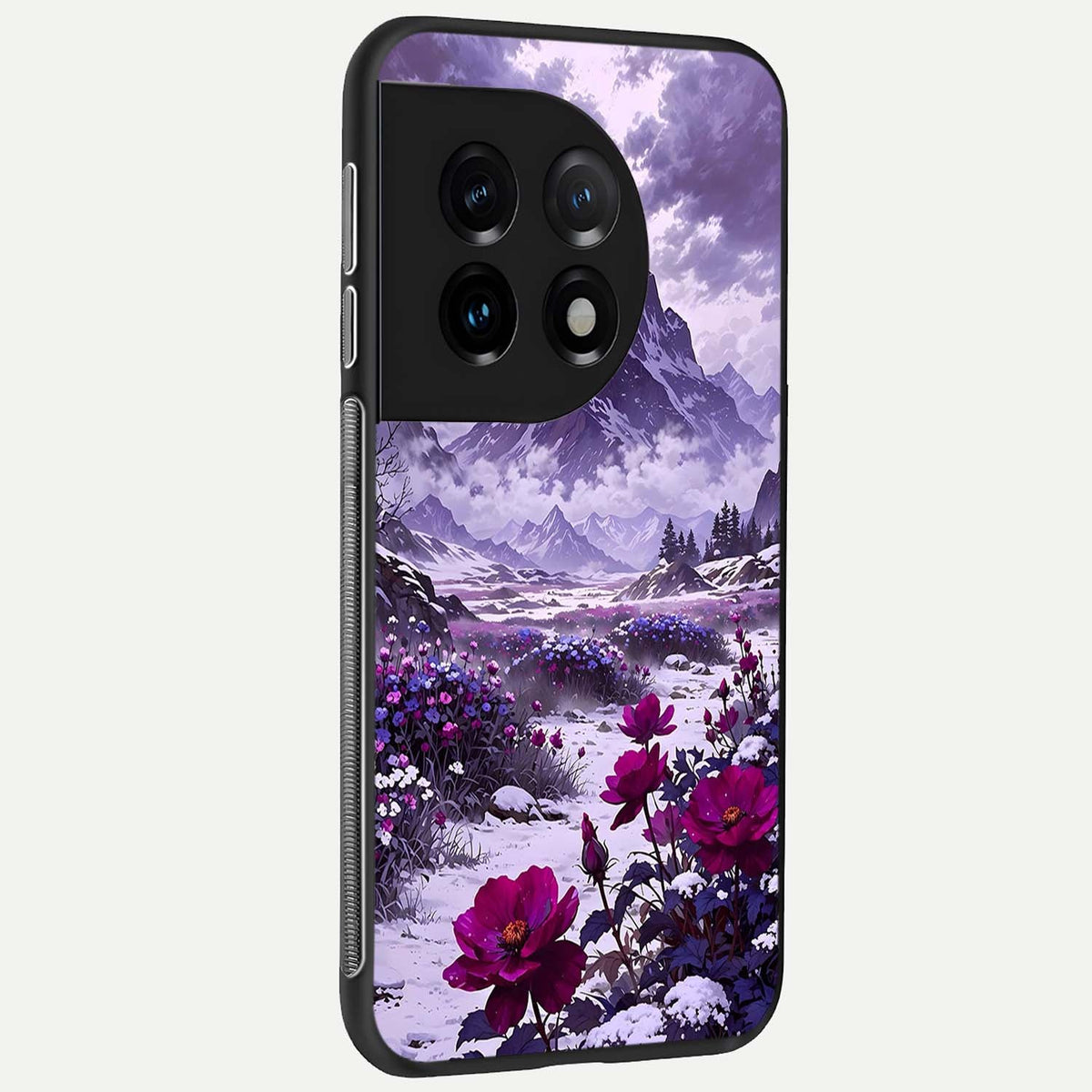 Flower Mountain View back cover For OnePlus 11 slim fit glass case with vibrant aesthetic design