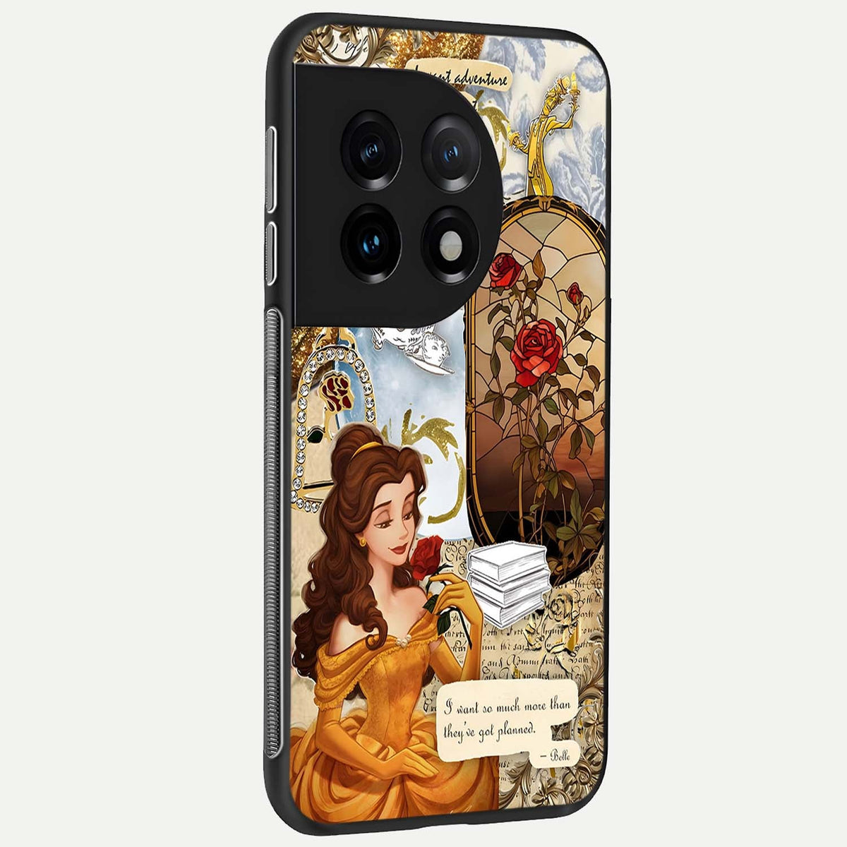 Golden Dream Belle back cover For OnePlus 11 slim fit glass case with vibrant aesthetic design