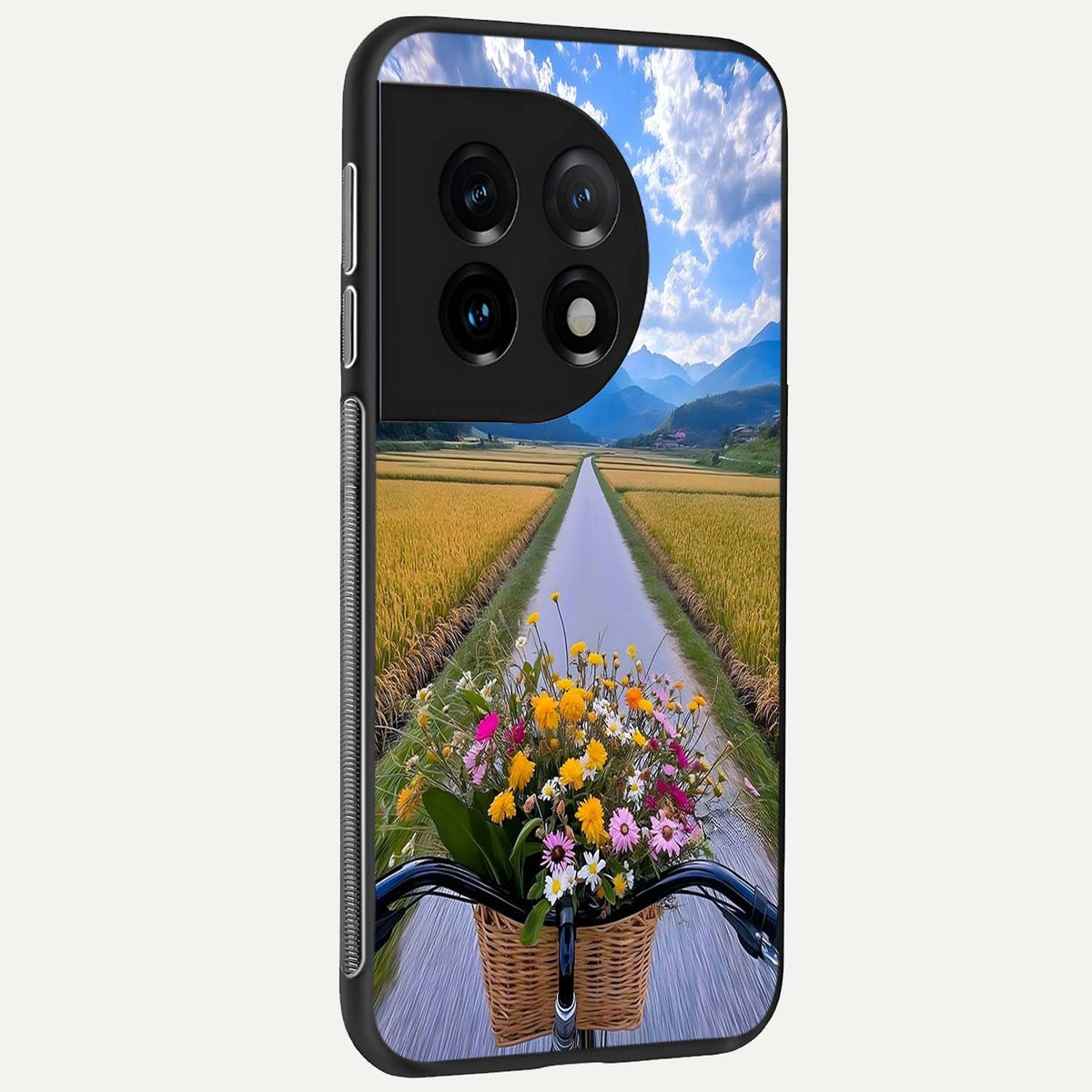 Golden Field Journey back cover For OnePlus 11 slim fit glass case with vibrant aesthetic design