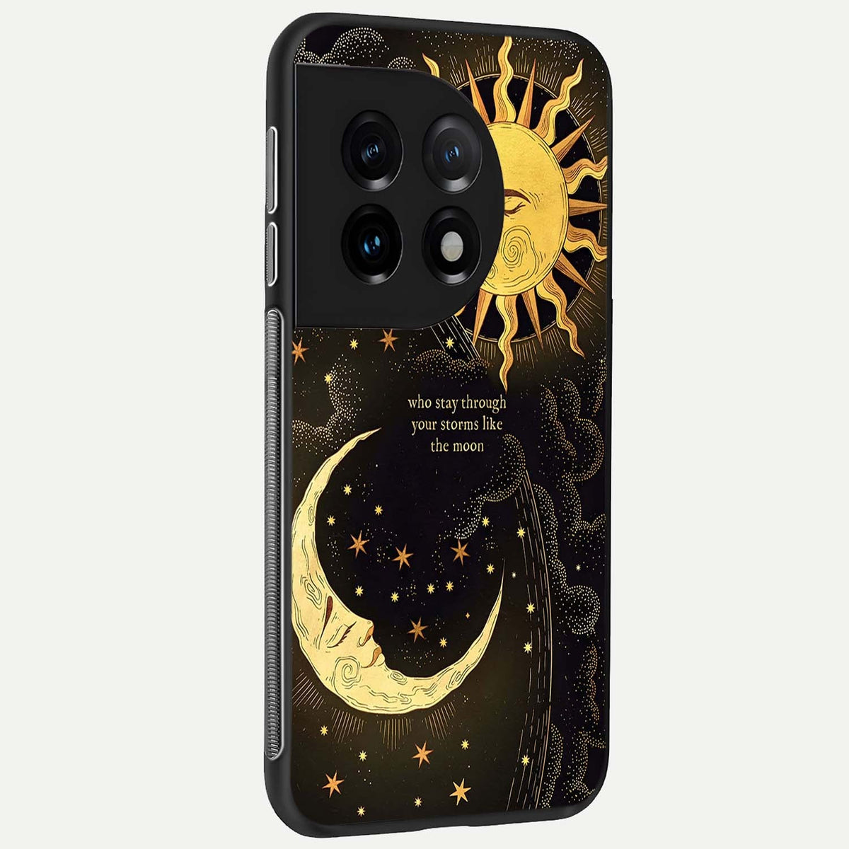Golden Lunar Love back cover For OnePlus 11 slim fit glass case with vibrant aesthetic design