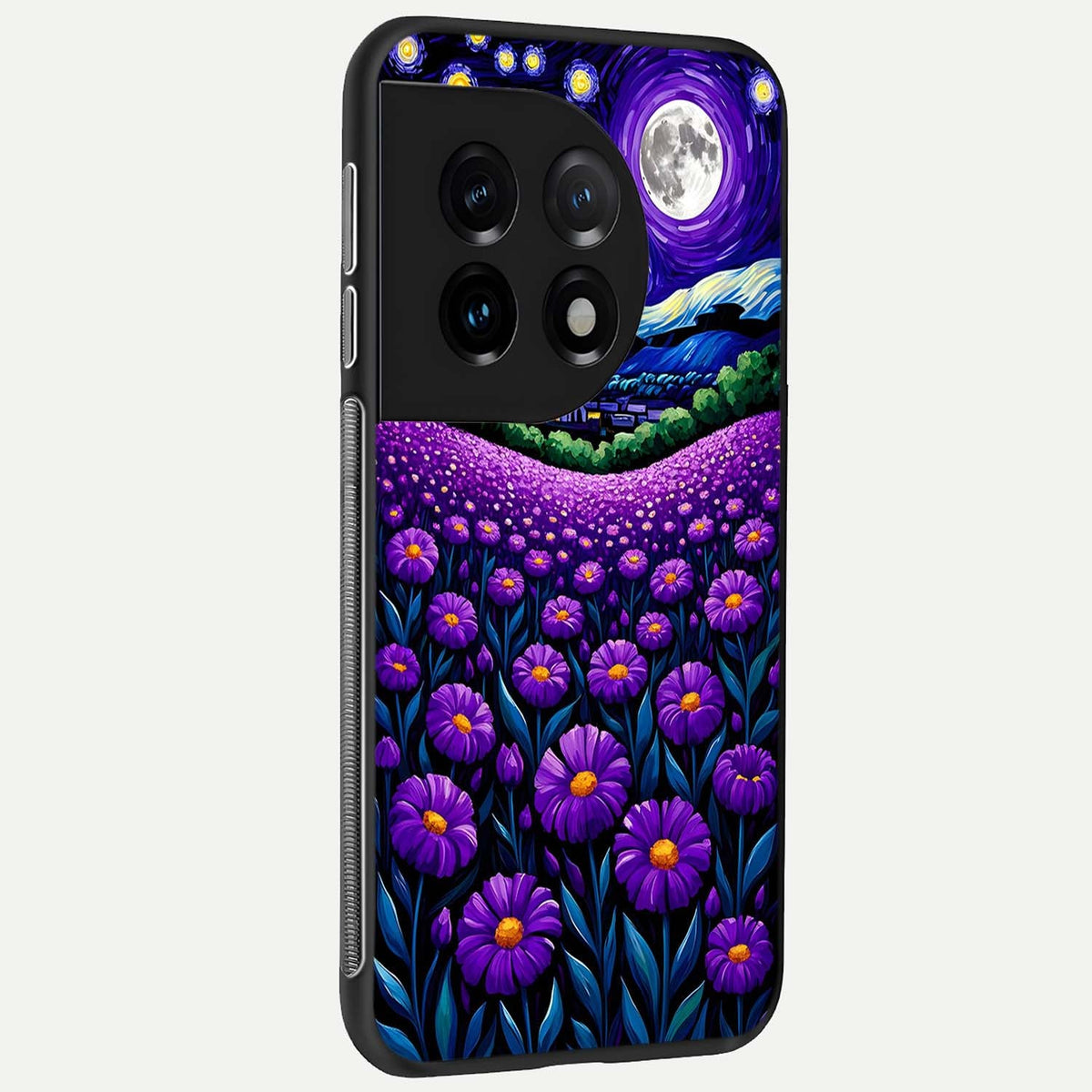 Lavender Moon Field back cover For OnePlus 11 slim fit glass case with vibrant aesthetic design