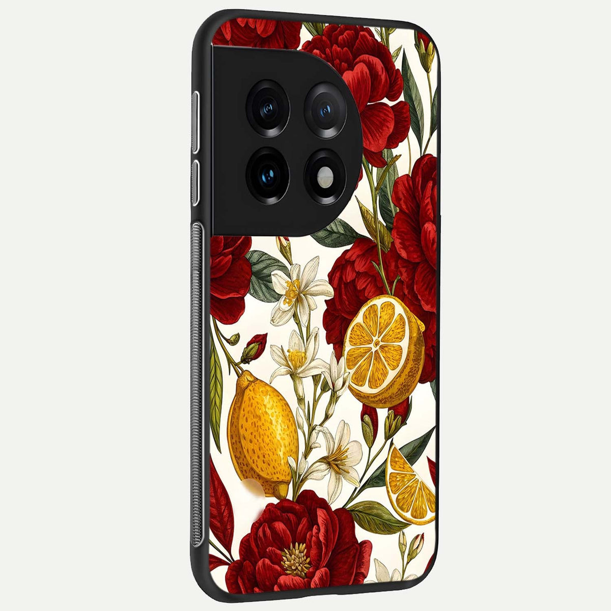 Lemon Rose Charm back cover For OnePlus 11 slim fit glass case with vibrant aesthetic design