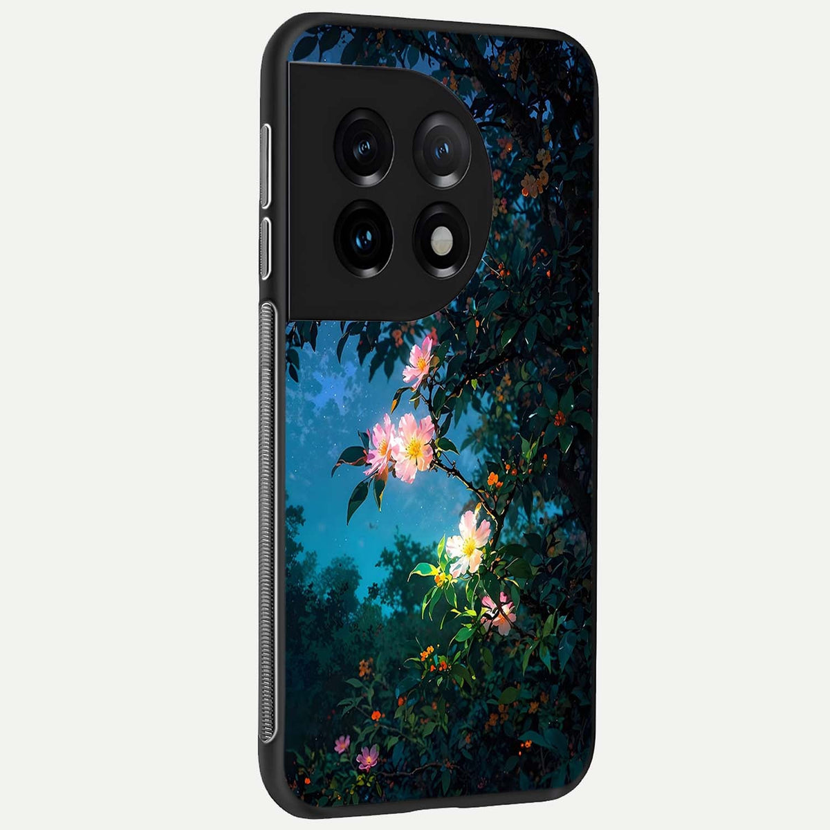 Midnight Bloom Glow back cover For OnePlus 11 slim fit glass case with vibrant aesthetic design