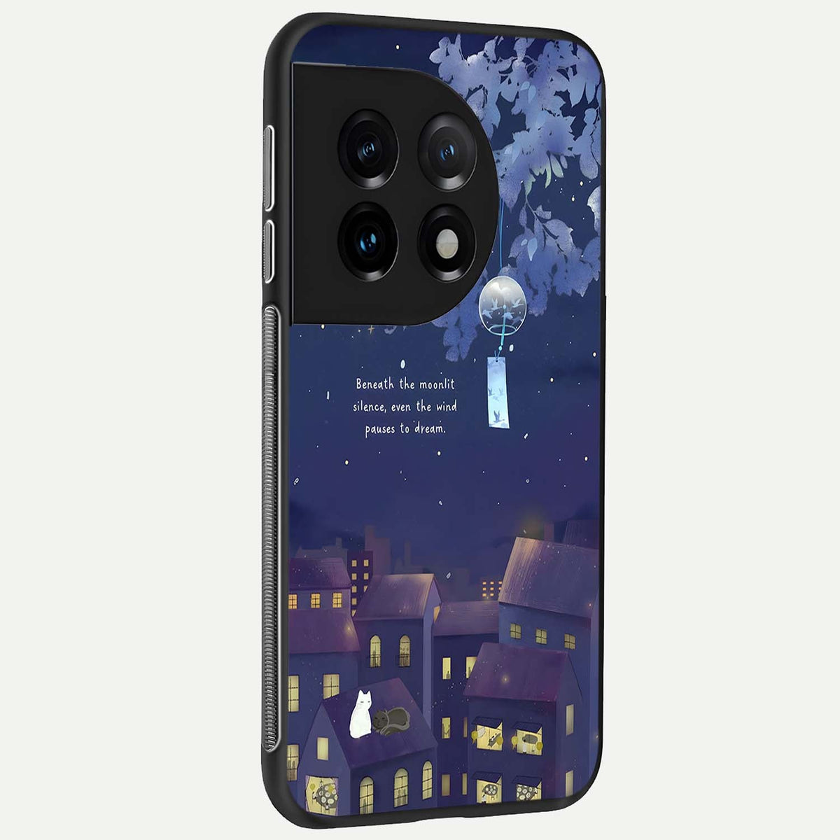 Moonlit Cat Silence back cover For OnePlus 11 slim fit glass case with vibrant aesthetic design