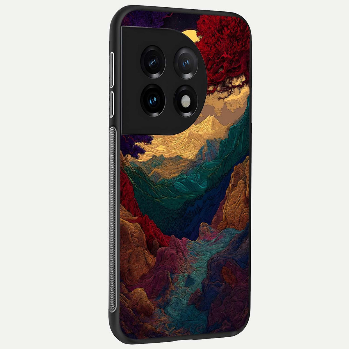 Mystic Valley Light back cover For OnePlus 11 slim fit glass case with vibrant aesthetic design