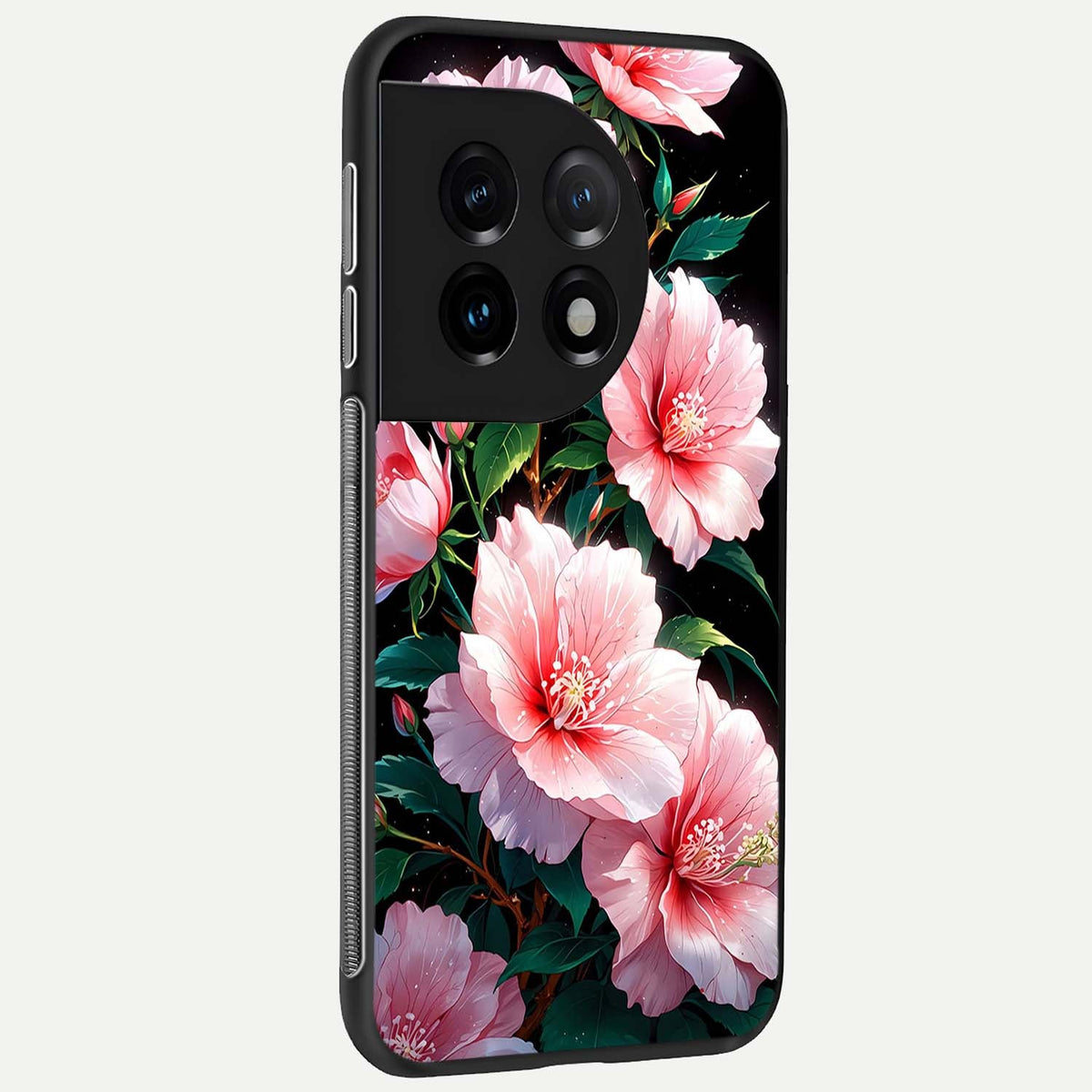 Peach Flower back cover For OnePlus 11 slim fit glass case with vibrant aesthetic design