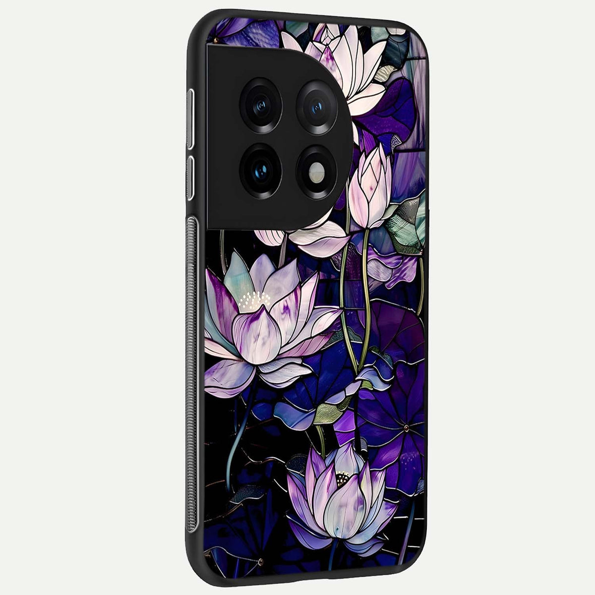 Purple Lotus Pattern back cover For OnePlus 11 slim fit glass case with vibrant aesthetic design