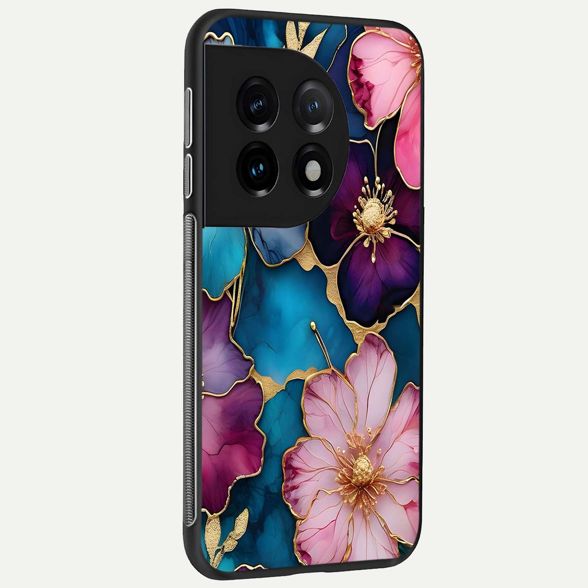 Sparkle Floral back cover For OnePlus 11 slim fit glass case with vibrant aesthetic design