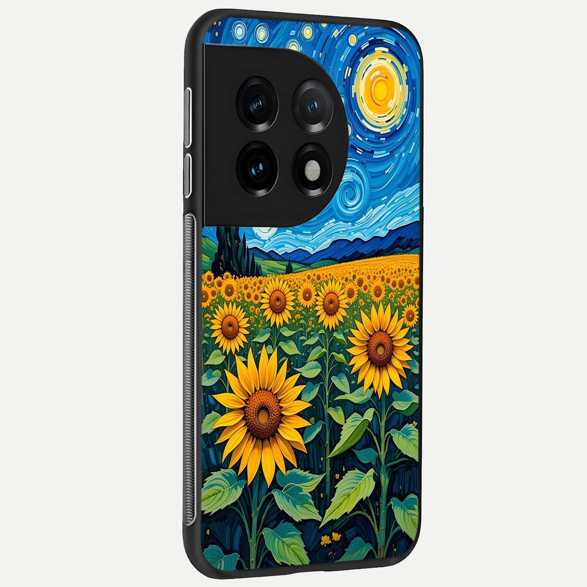 Starry Sunflower Dreams back cover For OnePlus 11 slim fit glass case with vibrant aesthetic design
