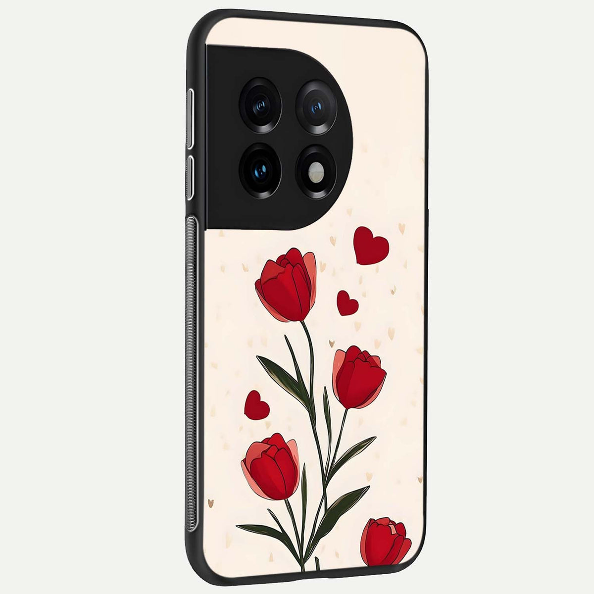 Tulip With Heart back cover For OnePlus 11 slim fit glass case with vibrant aesthetic design