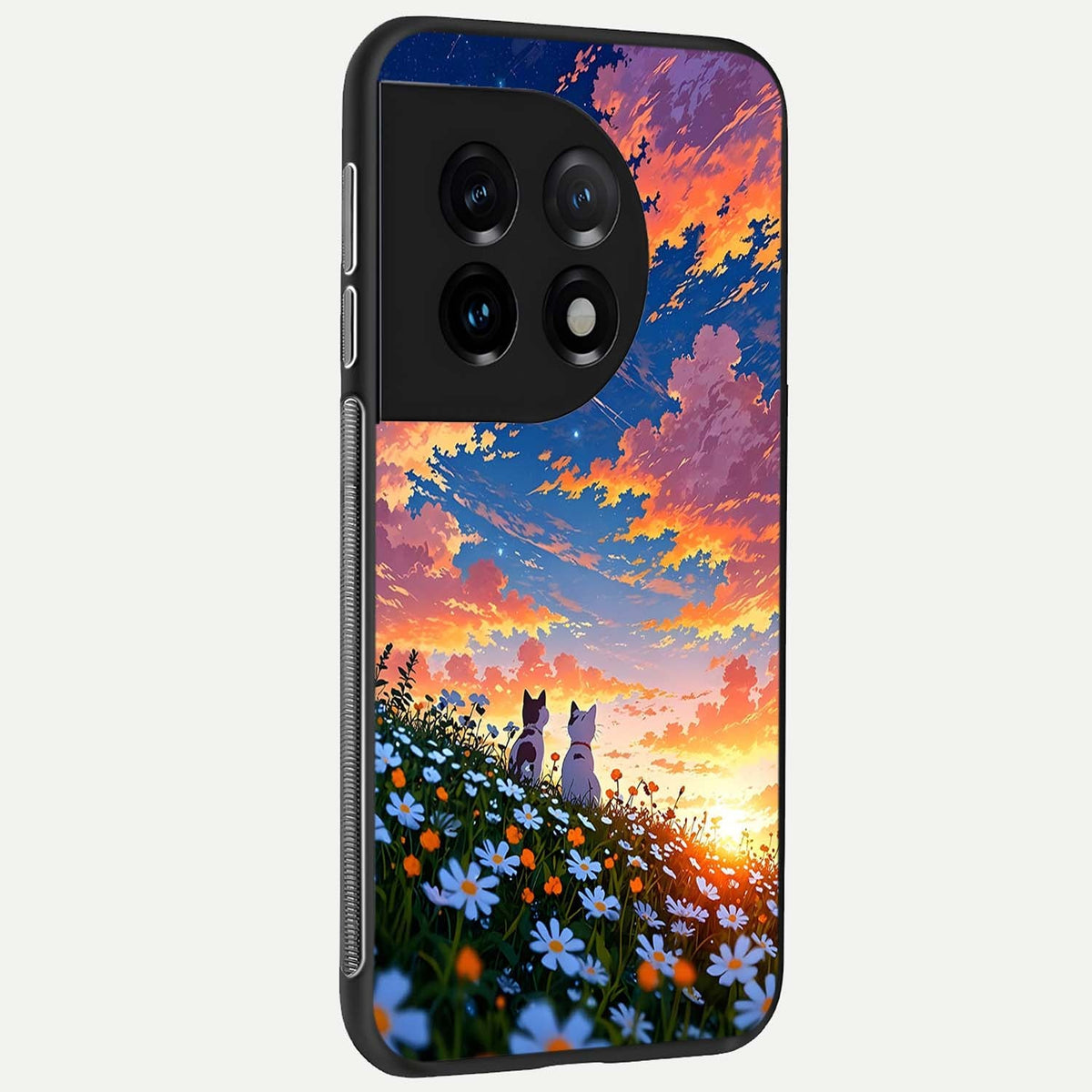 Two Cats Friends back cover For OnePlus 11 slim fit glass case with vibrant aesthetic design