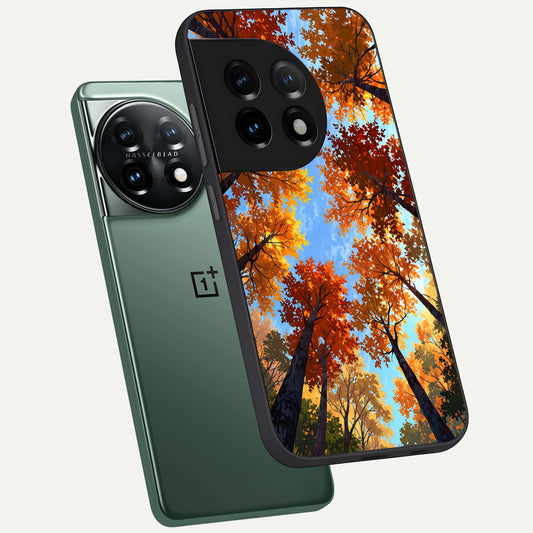 Autumn Sky Rise phone case For OnePlus 11 showing premium glass back cover with detailed artwork