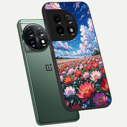 Blossom Sky Field phone case For OnePlus 11 showing premium glass back cover with detailed artwork