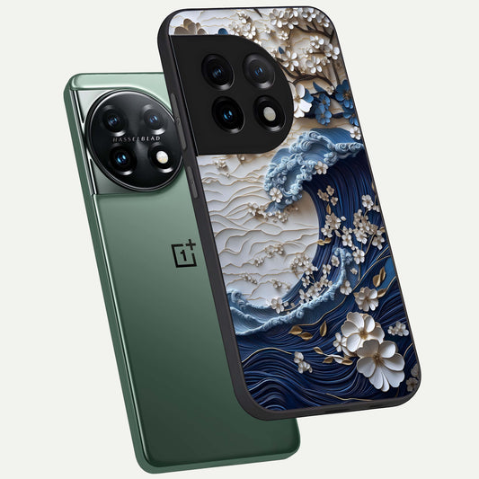 Blossom Wave Art phone case For OnePlus 11 showing premium glass back cover with detailed artwork