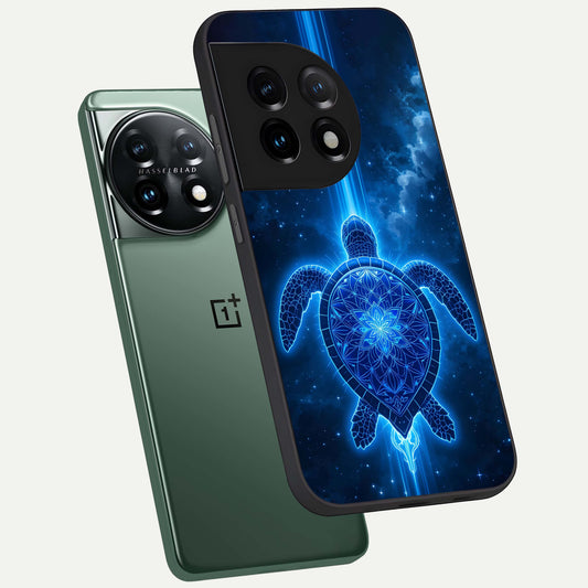 Blue Galaxy Turtle phone case For OnePlus 11 showing premium glass back cover with detailed artwork