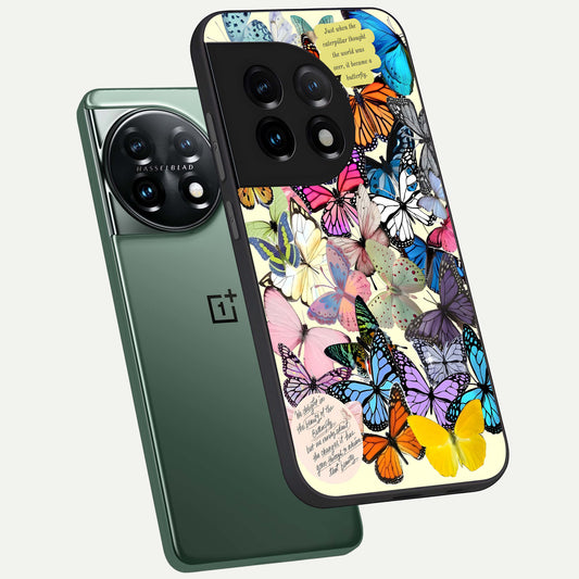 Butterflies Petal Dream phone case For OnePlus 11 showing premium glass back cover with detailed artwork