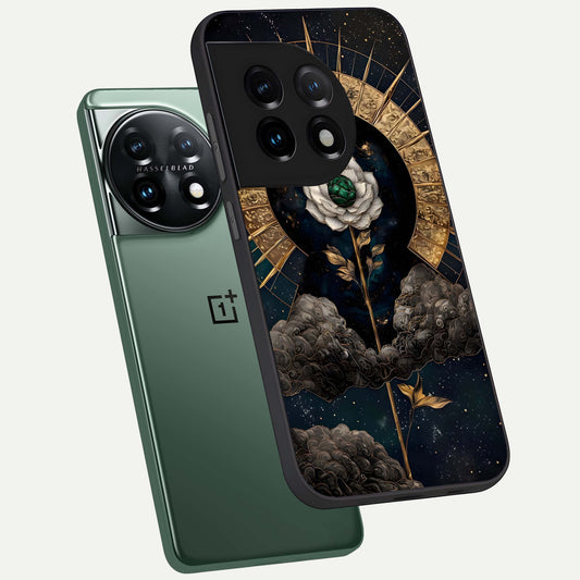 Celestial Lotus Morang phone case For OnePlus 11 showing premium glass back cover with detailed artwork
