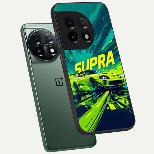 Electric Supra Thunder phone case For OnePlus 11 showing premium glass back cover with detailed artwork