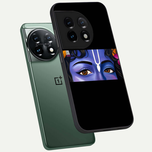 Krishna Eye phone case For OnePlus 11 showing premium glass back cover with detailed artwork